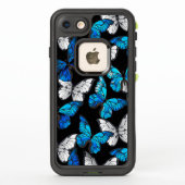 Donker naadloos patroon met blauwe vlinders Morpho (Achterkant)