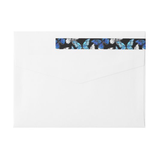 Donker naadloos patroon met blauwe vlinders Morpho (Achterkant)