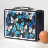 Donker naadloos patroon met blauwe vlinders Morpho (In situ)