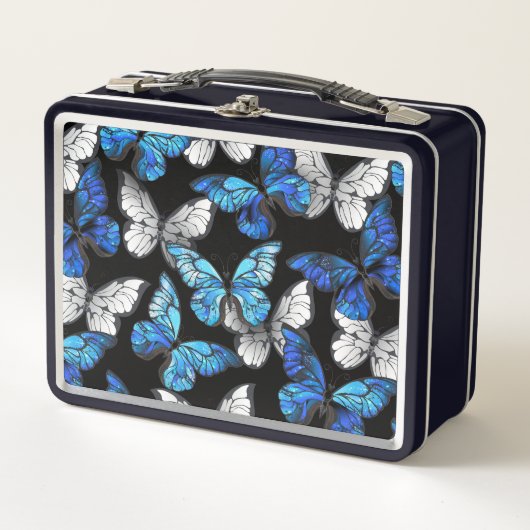 Donker naadloos patroon met blauwe vlinders Morpho (Voorkant)
