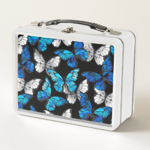 Donker naadloos patroon met blauwe vlinders Morpho