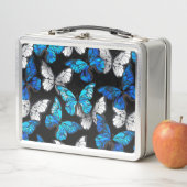 Donker naadloos patroon met blauwe vlinders Morpho (In situ)