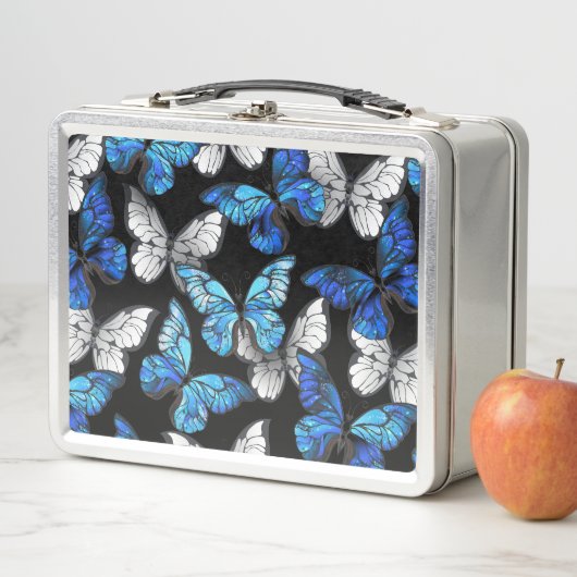 Donker naadloos patroon met blauwe vlinders Morpho (In situ)