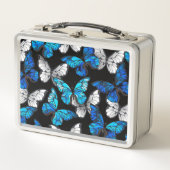 Donker naadloos patroon met blauwe vlinders Morpho (Voorkant)