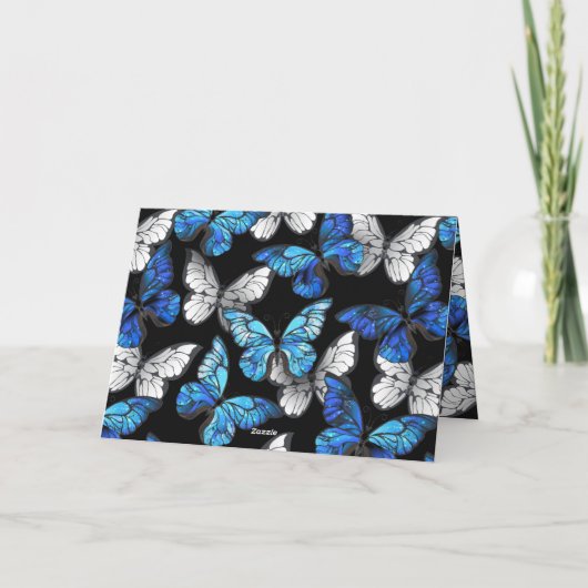 Donker naadloos patroon met blauwe vlinders Morpho (Achterkant)