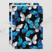 Donker naadloos patroon met blauwe vlinders Morpho Aankondiging (Voorkant / Achterkant)