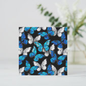 Donker naadloos patroon met blauwe vlinders Morpho Advieskaart (Staand voorkant)