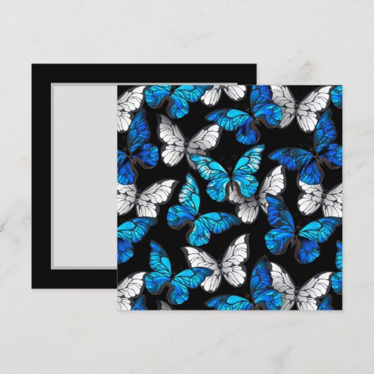 Donker naadloos patroon met blauwe vlinders Morpho Advieskaart (Voorkant / Achterkant)