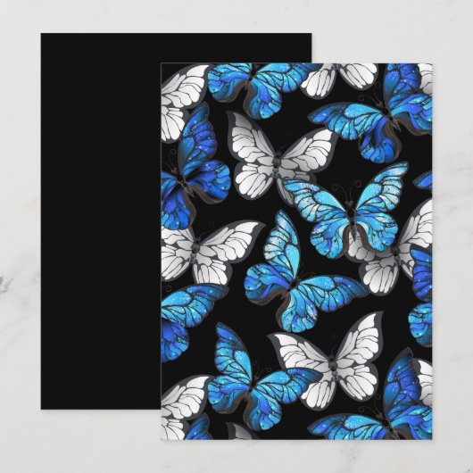 Donker naadloos patroon met blauwe vlinders Morpho Advieskaart (Voorkant / Achterkant)