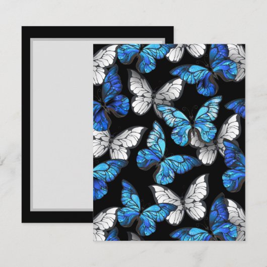 Donker naadloos patroon met blauwe vlinders Morpho Advieskaart (Voorkant / Achterkant)
