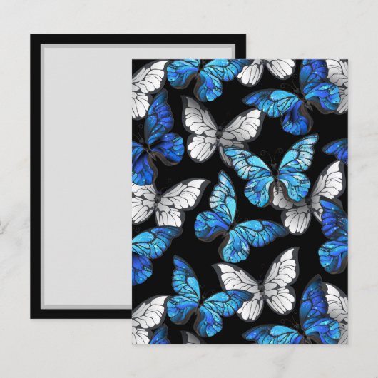 Donker naadloos patroon met blauwe vlinders Morpho Advieskaart (Voorkant / Achterkant)