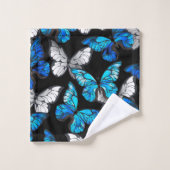 Donker naadloos patroon met blauwe vlinders Morpho Bad Handdoek (Wasdoekje)