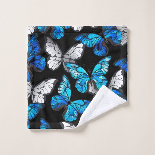 Donker naadloos patroon met blauwe vlinders Morpho Bad Handdoek (Wasdoekje)