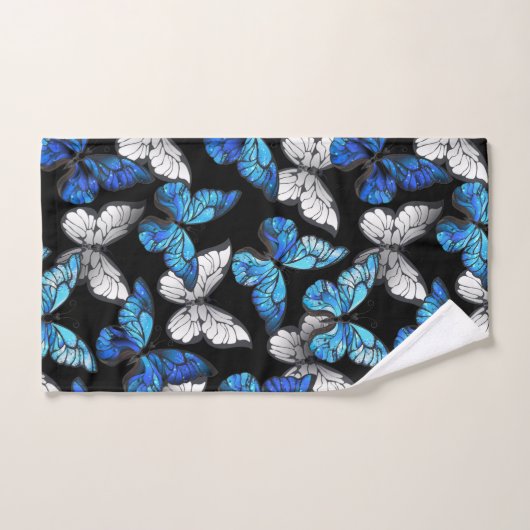 Donker naadloos patroon met blauwe vlinders Morpho Bad Handdoek (Handdoek)