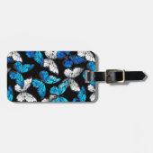 Donker naadloos patroon met blauwe vlinders Morpho Bagagelabel (Voorkant horizontaal)