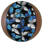 Donker naadloos patroon met blauwe vlinders Morpho Basketbal (Verticaal)