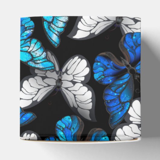 Donker naadloos patroon met blauwe vlinders Morpho Bedankdoosjes (Bovenkant)