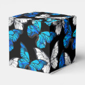 Donker naadloos patroon met blauwe vlinders Morpho Bedankdoosjes (Achterkant)