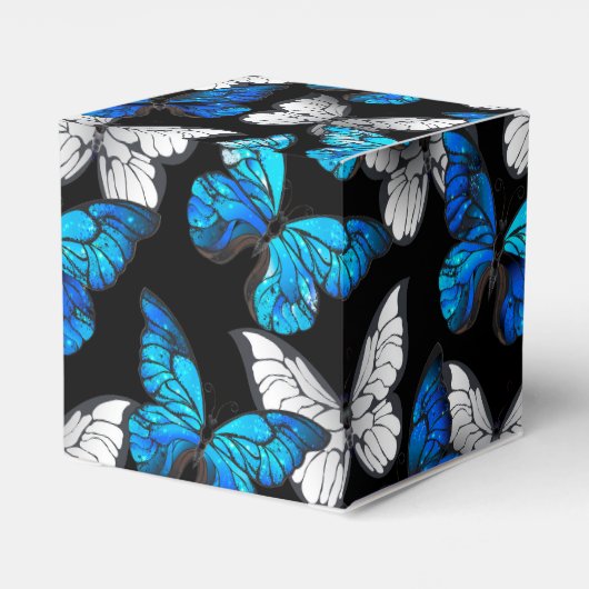 Donker naadloos patroon met blauwe vlinders Morpho Bedankdoosjes (Achterkant)