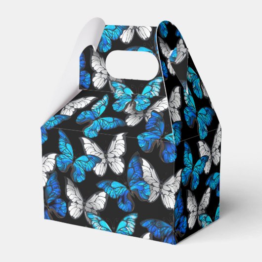 Donker naadloos patroon met blauwe vlinders Morpho Bedankdoosjes (Achterkant)