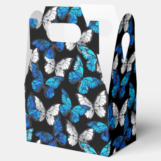 Donker naadloos patroon met blauwe vlinders Morpho Bedankdoosjes (Geopend)