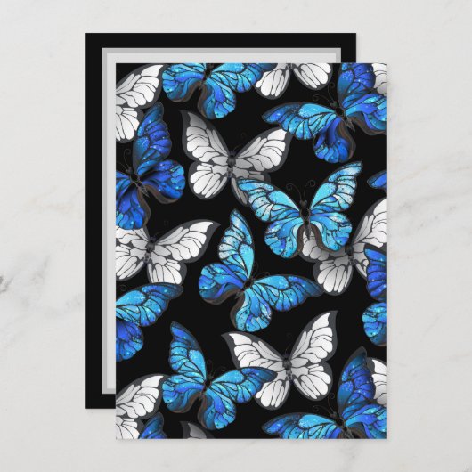 Donker naadloos patroon met blauwe vlinders Morpho Bedankkaart (Voorkant / Achterkant)