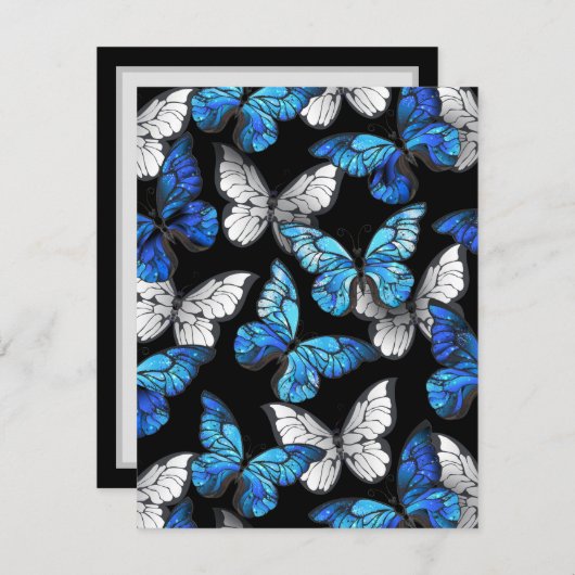 Donker naadloos patroon met blauwe vlinders Morpho Bedankkaart (Voorkant / Achterkant)