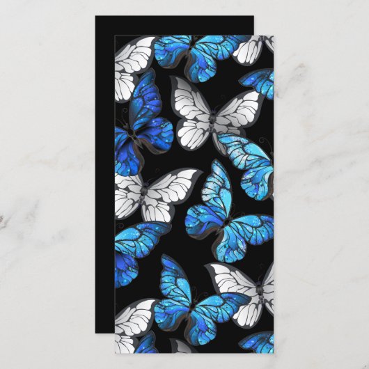 Donker naadloos patroon met blauwe vlinders Morpho Bedankkaart (Voorkant / Achterkant)