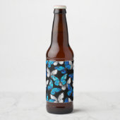 Donker naadloos patroon met blauwe vlinders Morpho Bier Etiket (Voorkant)