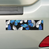Donker naadloos patroon met blauwe vlinders Morpho Bumpersticker (Op auto)