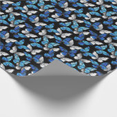 Donker naadloos patroon met blauwe vlinders Morpho Cadeaupapier (Hoek)