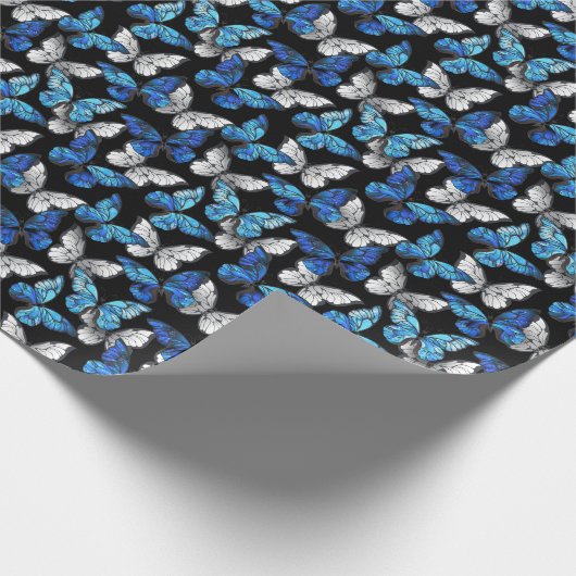 Donker naadloos patroon met blauwe vlinders Morpho Cadeaupapier (Hoek)