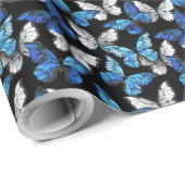 Donker naadloos patroon met blauwe vlinders Morpho Cadeaupapier (Rol Hoek)