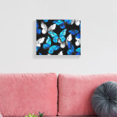 Donker naadloos patroon met blauwe vlinders Morpho Canvas Afdruk (Insitu (Woonkamer))
