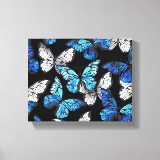 Donker naadloos patroon met blauwe vlinders Morpho Canvas Afdruk (Voorkant)