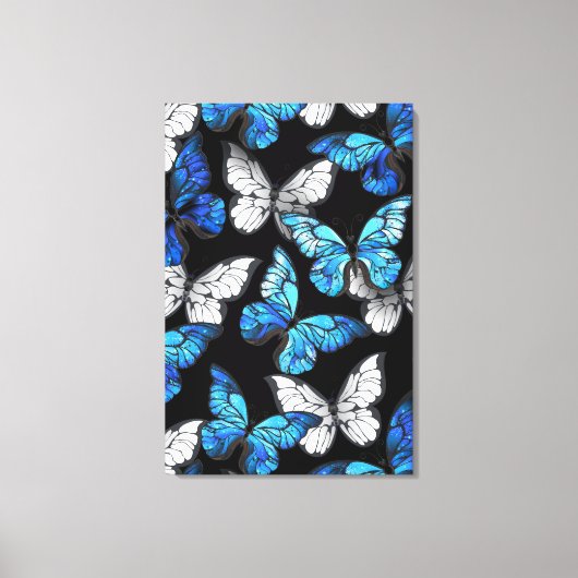 Donker naadloos patroon met blauwe vlinders Morpho Canvas Afdruk (Voorkant)