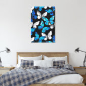 Donker naadloos patroon met blauwe vlinders Morpho Canvas Afdruk (Insitu (Slaapkamer))