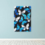 Donker naadloos patroon met blauwe vlinders Morpho Canvas Afdruk (Insitu (Houten vloer))