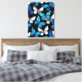 Donker naadloos patroon met blauwe vlinders Morpho Canvas Afdruk (Insitu (Slaapkamer))