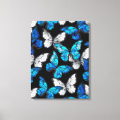 Donker naadloos patroon met blauwe vlinders Morpho Canvas Afdruk (Voorkant)
