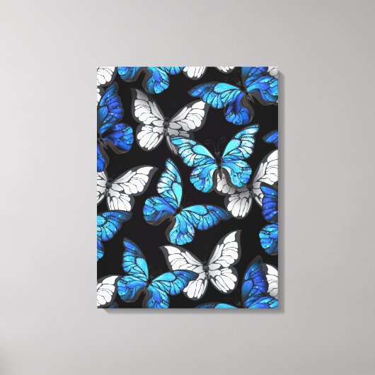 Donker naadloos patroon met blauwe vlinders Morpho Canvas Afdruk (Voorkant)