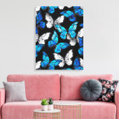 Donker naadloos patroon met blauwe vlinders Morpho Canvas Afdruk (Insitu (Woonkamer))