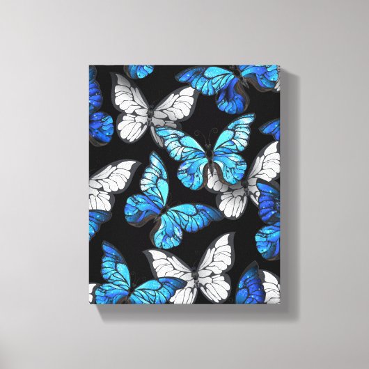 Donker naadloos patroon met blauwe vlinders Morpho Canvas Afdruk (Voorkant)