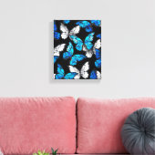 Donker naadloos patroon met blauwe vlinders Morpho Canvas Afdruk (Insitu (Woonkamer))