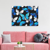Donker naadloos patroon met blauwe vlinders Morpho Canvas Afdruk (Insitu (Woonkamer))