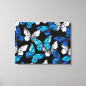 Donker naadloos patroon met blauwe vlinders Morpho Canvas Afdruk (Voorkant)