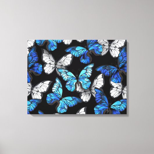Donker naadloos patroon met blauwe vlinders Morpho Canvas Afdruk (Voorkant)