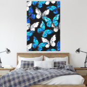 Donker naadloos patroon met blauwe vlinders Morpho Canvas Afdruk (Insitu (Slaapkamer))