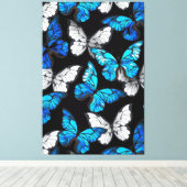 Donker naadloos patroon met blauwe vlinders Morpho Canvas Afdruk (Insitu (Houten vloer))