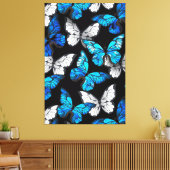 Donker naadloos patroon met blauwe vlinders Morpho Canvas Afdruk (Insitu (Woonkamer))